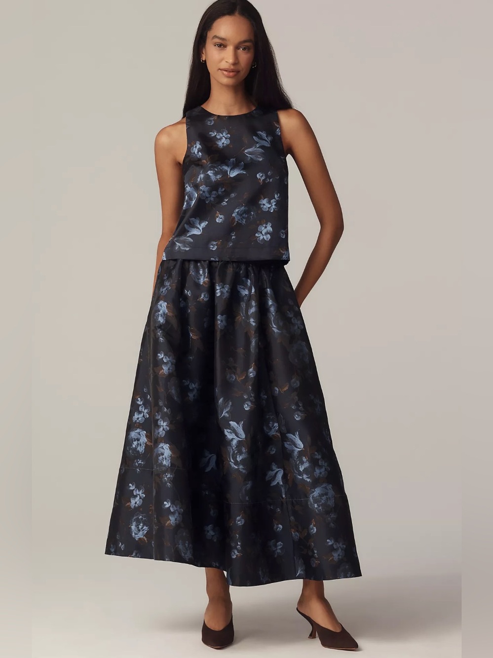 Jacie Printed Maxi Skirt by Maeve for Anthropologie Size L Blue Floral